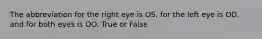 The abbreviation for the right eye is OS, for the left eye is OD, and for both eyes is OO. True or False