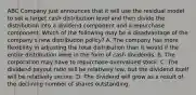 ABC Company just announces that it will use the residual model to set a target cash distribution level and then divide the distribution into a dividend component and a repurchase component. Which of the following may be a disadvantage of the company's new distribution policy? A. The company has more flexibility in adjusting the total distribution than it would if the entire distribution were in the form of cash dividends. B. The corporation may have to repurchase overvalued stock. C. The dividend payout ratio will be relatively low, but the dividend itself will be relatively secure. D. The dividend will grow as a result of the declining number of shares outstanding.