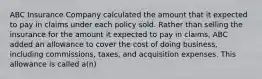 ABC Insurance Company calculated the amount that it expected to pay in claims under each policy sold. Rather than selling the insurance for the amount it expected to pay in claims, ABC added an allowance to cover the cost of doing business, including commissions, taxes, and acquisition expenses. This allowance is called a(n)