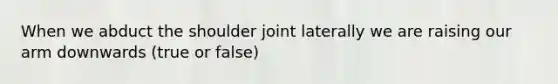 When we abduct the shoulder joint laterally we are raising our arm downwards (true or false)