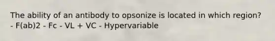 The ability of an antibody to opsonize is located in which region? - F(ab)2 - Fc - VL + VC - Hypervariable