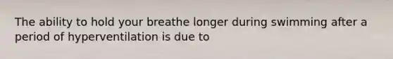 The ability to hold your breathe longer during swimming after a period of hyperventilation is due to