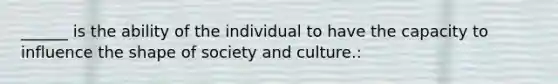 ______ is the ability of the individual to have the capacity to influence the shape of society and culture.: