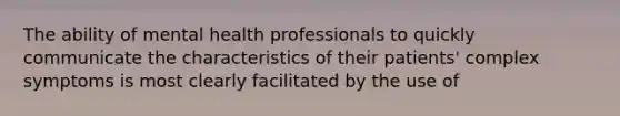 The ability of mental health professionals to quickly communicate the characteristics of their patients' complex symptoms is most clearly facilitated by the use of