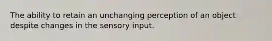 The ability to retain an unchanging perception of an object despite changes in the sensory input.