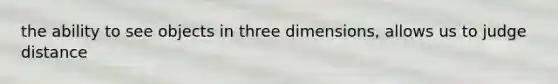 the ability to see objects in three dimensions, allows us to judge distance