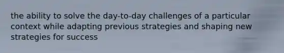 the ability to solve the day-to-day challenges of a particular context while adapting previous strategies and shaping new strategies for success