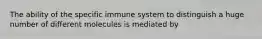 The ability of the specific immune system to distinguish a huge number of different molecules is mediated by