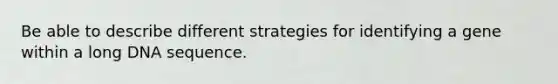 Be able to describe different strategies for identifying a gene within a long DNA sequence.