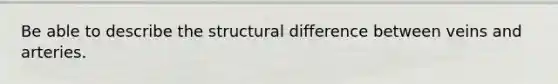 Be able to describe the structural difference between veins and arteries.