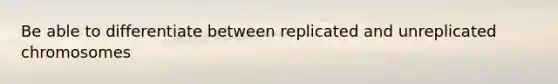 Be able to differentiate between replicated and unreplicated chromosomes