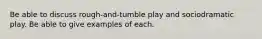 Be able to discuss rough-and-tumble play and sociodramatic play. Be able to give examples of each.