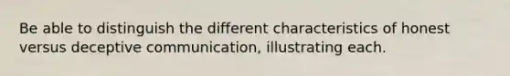 Be able to distinguish the different characteristics of honest versus deceptive communication, illustrating each.