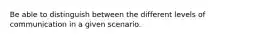 Be able to distinguish between the different levels of communication in a given scenario.