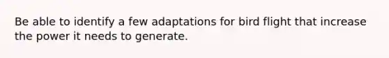 Be able to identify a few adaptations for bird flight that increase the power it needs to generate.