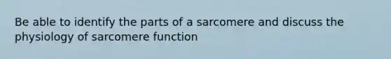 Be able to identify the parts of a sarcomere and discuss the physiology of sarcomere function