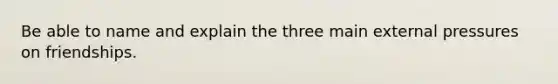 Be able to name and explain the three main external pressures on friendships.