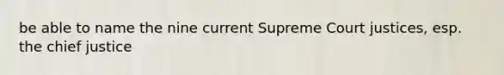 be able to name the nine current Supreme Court justices, esp. the chief justice