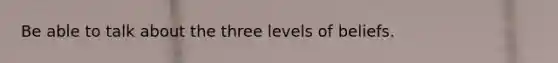 Be able to talk about the three levels of beliefs.