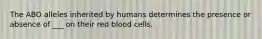 The ABO alleles inherited by humans determines the presence or absence of ___ on their red blood cells.