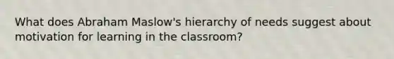 What does Abraham Maslow's hierarchy of needs suggest about motivation for learning in the classroom?