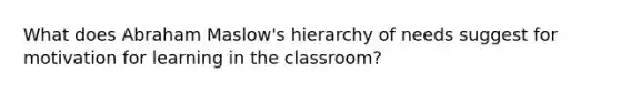 What does Abraham Maslow's hierarchy of needs suggest for motivation for learning in the classroom?