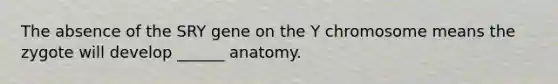 The absence of the SRY gene on the Y chromosome means the zygote will develop ______ anatomy.