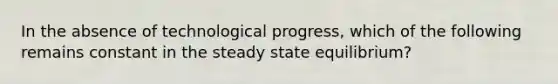 In the absence of technological progress, which of the following remains constant in the steady state equilibrium?