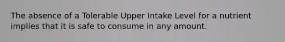 The absence of a Tolerable Upper Intake Level for a nutrient implies that it is safe to consume in any amount.