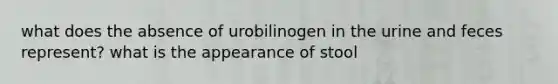 what does the absence of urobilinogen in the urine and feces represent? what is the appearance of stool