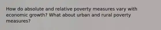 How do absolute and relative poverty measures vary with economic growth? What about urban and rural poverty measures?