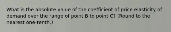 What is the absolute value of the coefficient of price elasticity of demand over the range of point B to point C? (Round to the nearest one-tenth.)