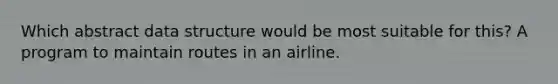 Which abstract data structure would be most suitable for this? A program to maintain routes in an airline.