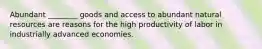 Abundant ________ goods and access to abundant natural resources are reasons for the high productivity of labor in industrially advanced economies.