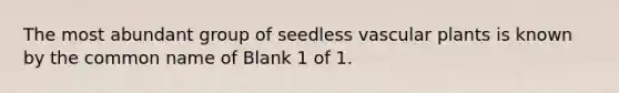 The most abundant group of seedless vascular plants is known by the common name of Blank 1 of 1.