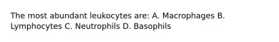 The most abundant leukocytes are: A. Macrophages B. Lymphocytes C. Neutrophils D. Basophils