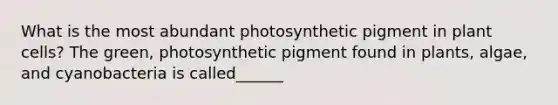 What is the most abundant photosynthetic pigment in plant cells? The green, photosynthetic pigment found in plants, algae, and cyanobacteria is called______