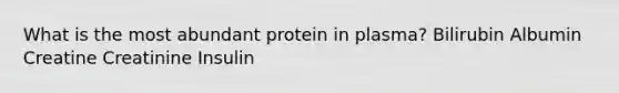 What is the most abundant protein in plasma? Bilirubin Albumin Creatine Creatinine Insulin