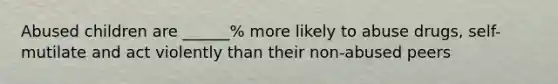Abused children are ______% more likely to abuse drugs, self-mutilate and act violently than their non-abused peers