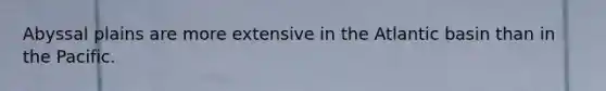 Abyssal plains are more extensive in the Atlantic basin than in the Pacific.