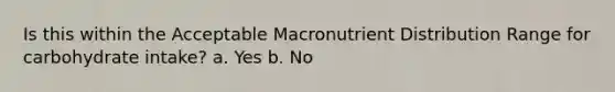 Is this within the Acceptable Macronutrient Distribution Range for carbohydrate intake? a. Yes b. No