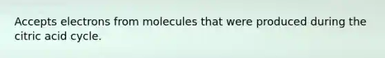 Accepts electrons from molecules that were produced during the citric acid cycle.