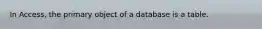 In Access, the primary object of a database is a table.