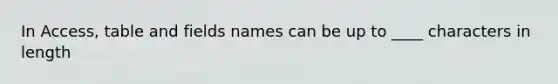 In Access, table and fields names can be up to ____ characters in length