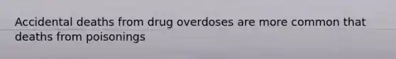 Accidental deaths from drug overdoses are more common that deaths from poisonings