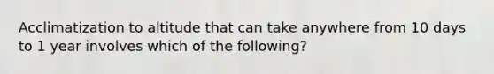 Acclimatization to altitude that can take anywhere from 10 days to 1 year involves which of the following?