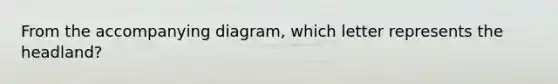 From the accompanying diagram, which letter represents the headland?