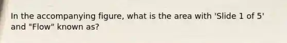 In the accompanying figure, what is the area with 'Slide 1 of 5' and "Flow" known as?