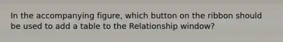 In the accompanying figure, which button on the ribbon should be used to add a table to the Relationship window?