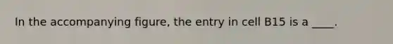 In the accompanying figure, the entry in cell B15 is a ____.